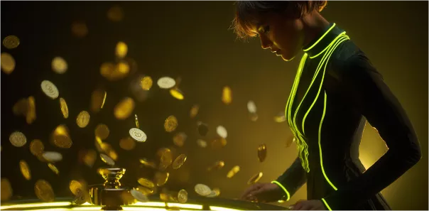 Krupier przy stole rozsypuje żetony